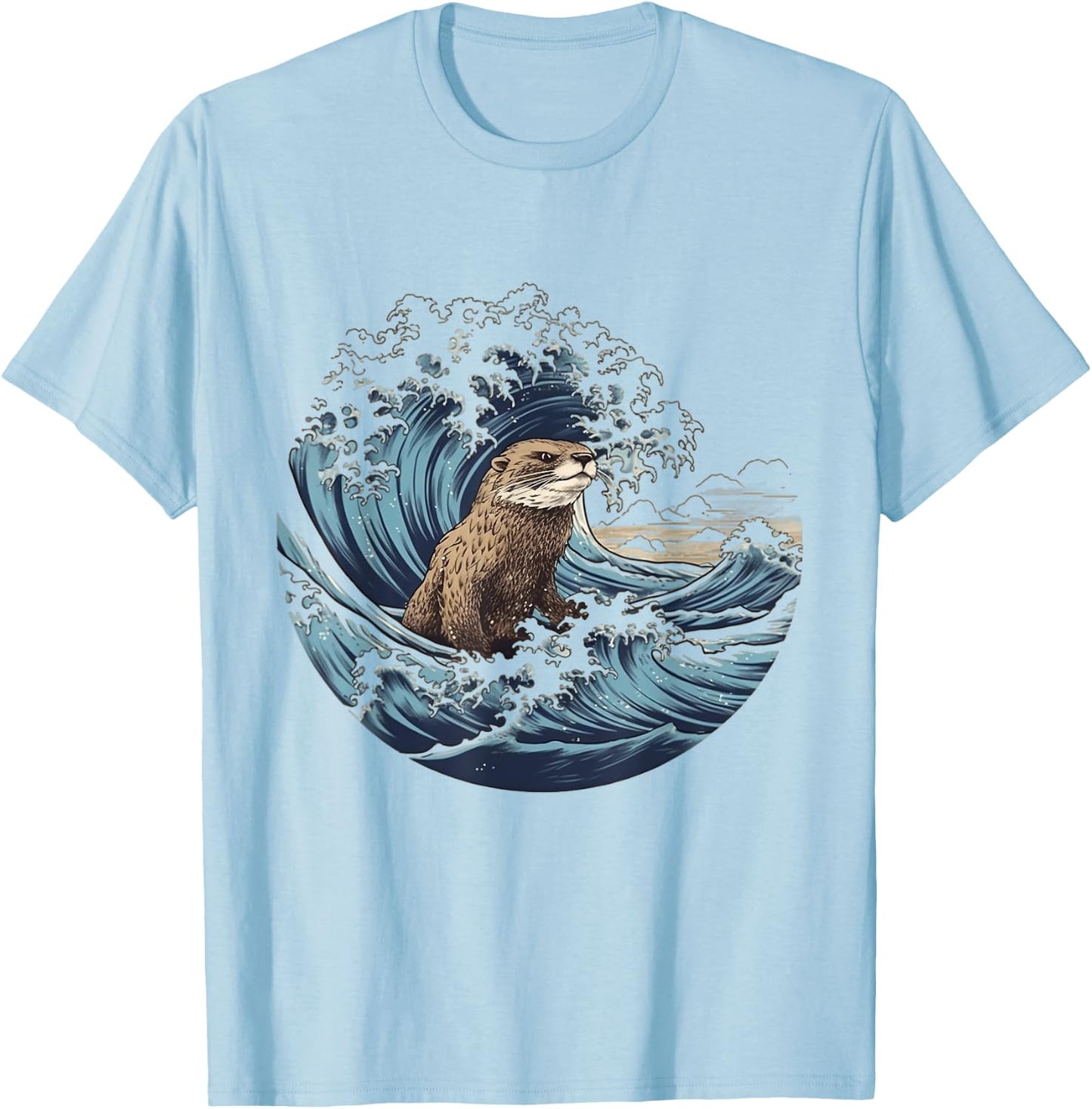 River Otter The Great Wave Of Kanagawa T-Shirt - T-Shirt | Light Blue