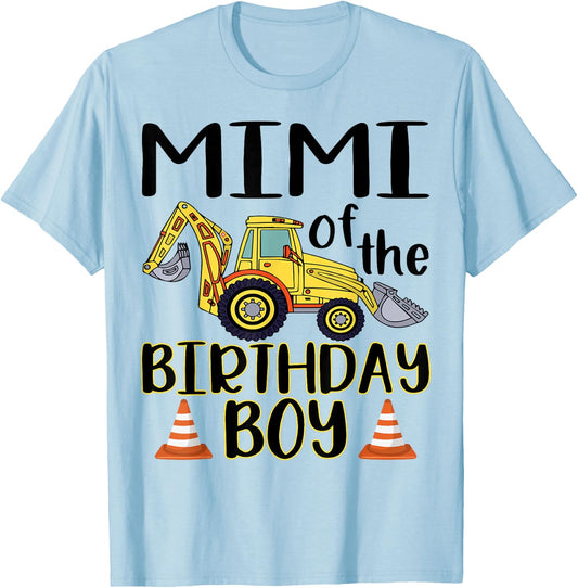 Mimi of The Birthday for Boy Excavator Construction Truck T-Shirt - T-Shirt | Light Blue