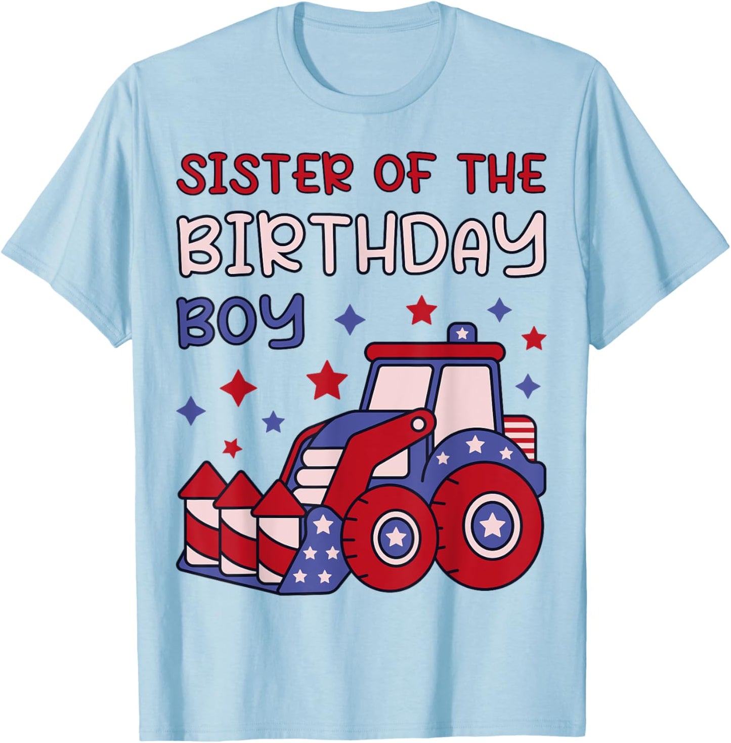 Sister of Birthday Boy 4th of July Fireworks 5th Birthday T-Shirt - T-Shirt | Light Blue
