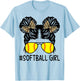 Softball Girl Leopard Messy Bun Softball Girls T-Shirt - T-Shirt | Light Blue