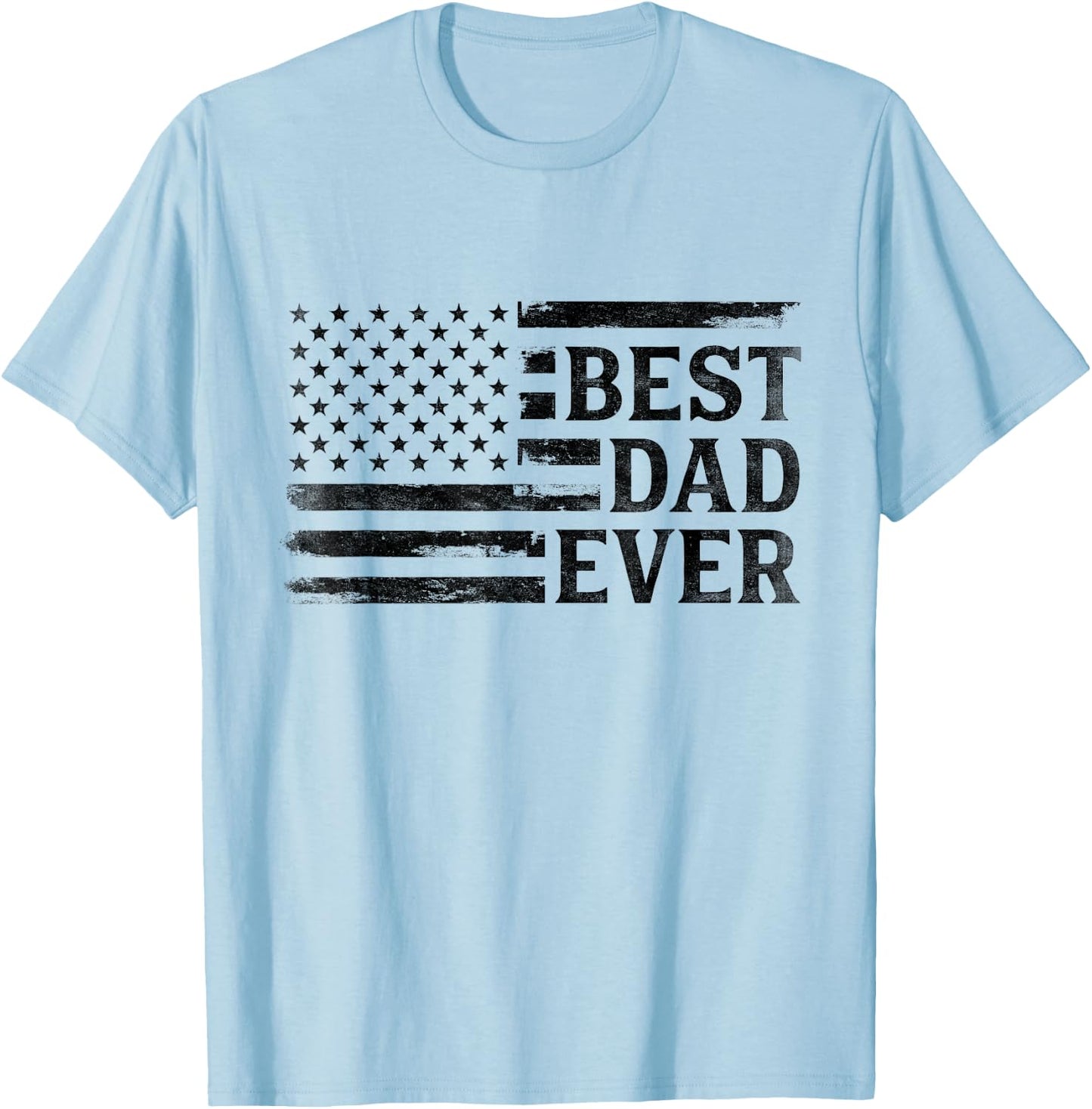 Best Dad Ever Black Vintage USA Flag Father's Day T-Shirt - T-Shirt | Light Blue