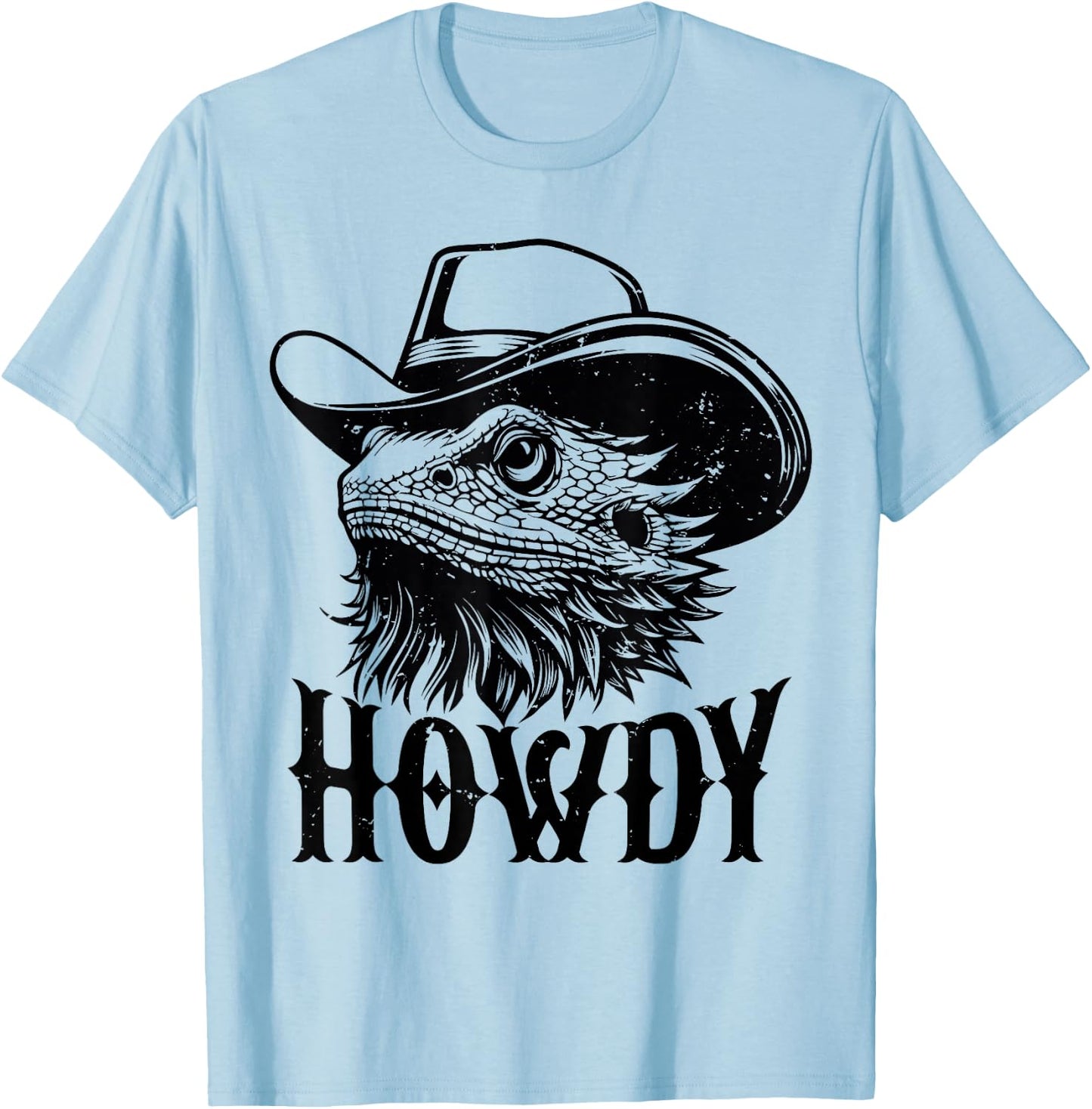 Howdy Funny Bearded Dragon Wearing Cowboy Hat Reptile Lover T-Shirt - T-Shirt | Light Blue