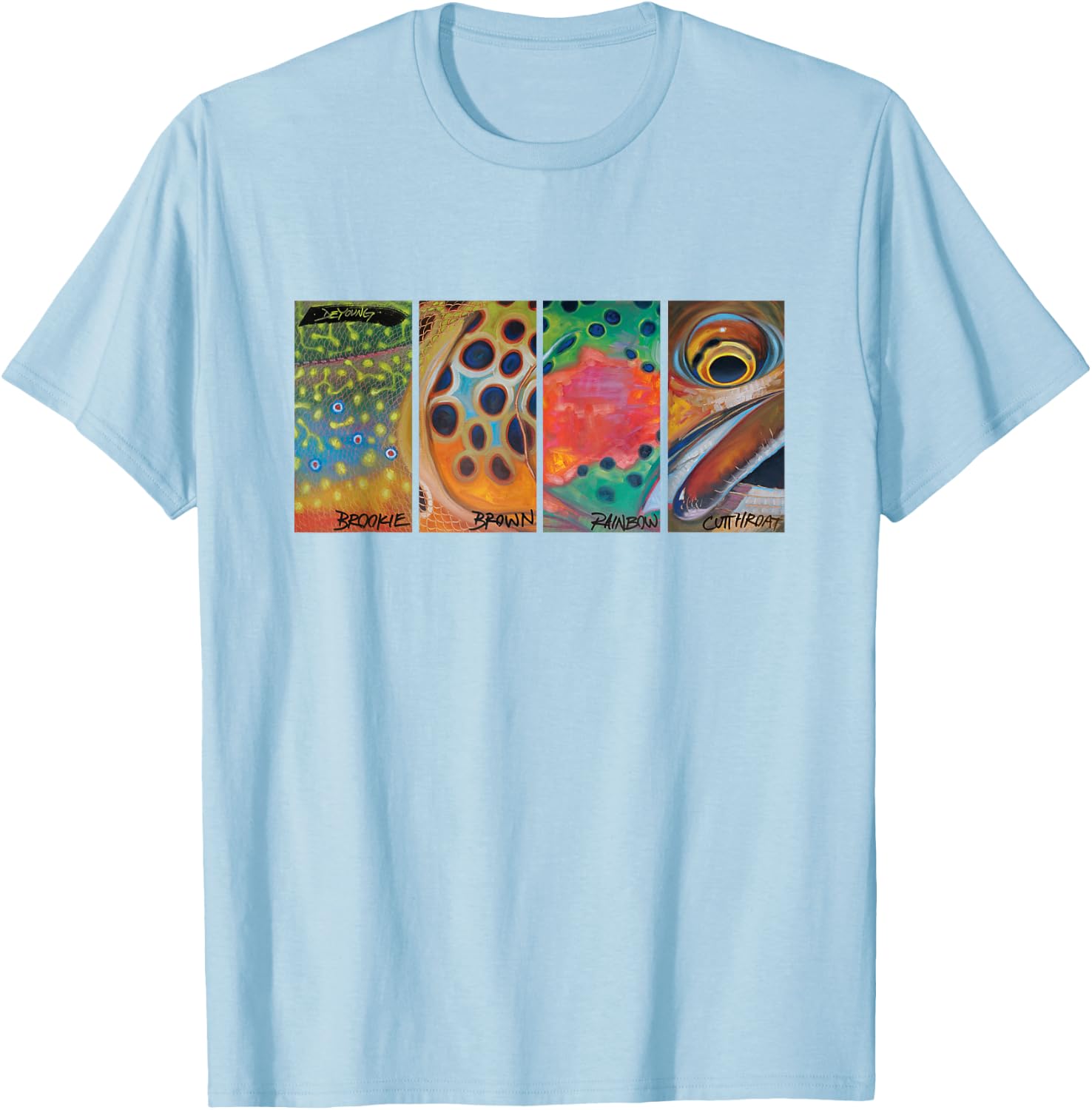 Cutthroat Rainbow Brook Brown Trout Derek DeYoung T-Shirt - T-Shirt | Light Blue
