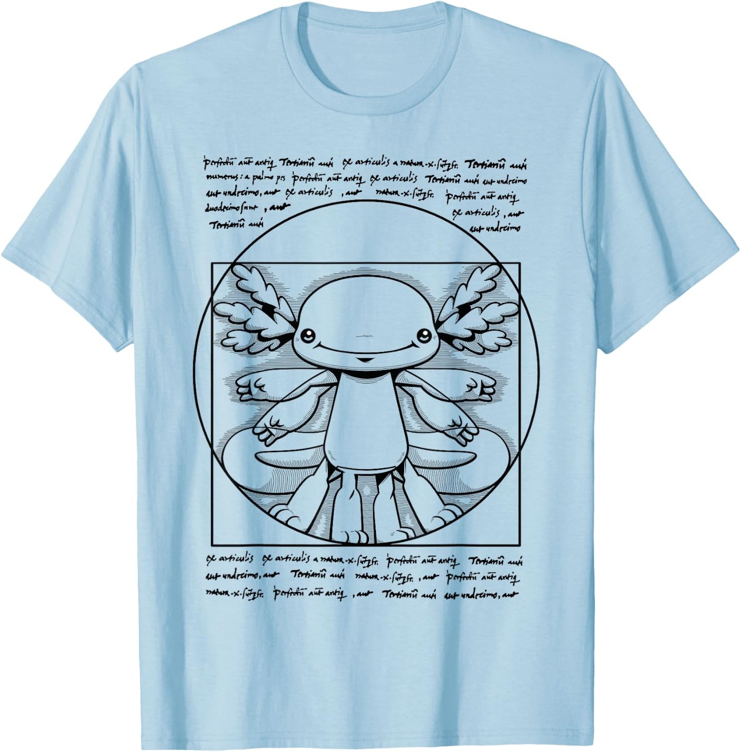 Axolotl Shirt - Funny Vitruvian Man Art Renaissance Axolotl T-Shirt - T-Shirt | Light Blue