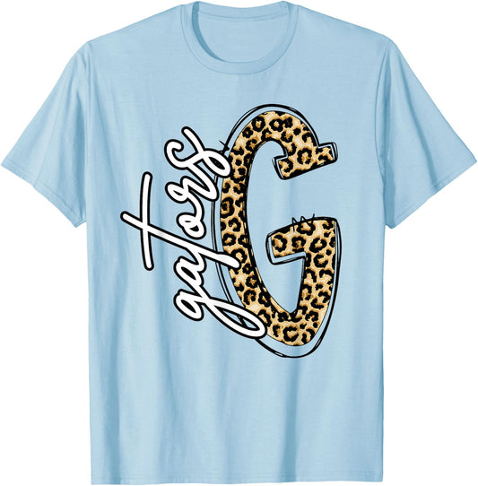 Gators Leopard Letter School Spirit Mascot T-Shirt - T-Shirt | Light Blue