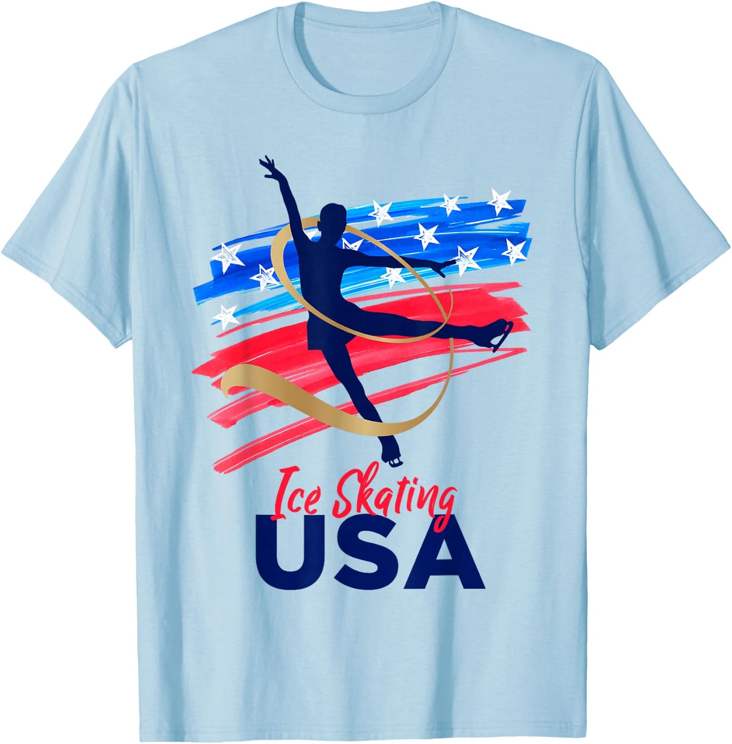 Ice Skating Dance Support The Team USA Flag T-Shirt - T-Shirt | Light Blue