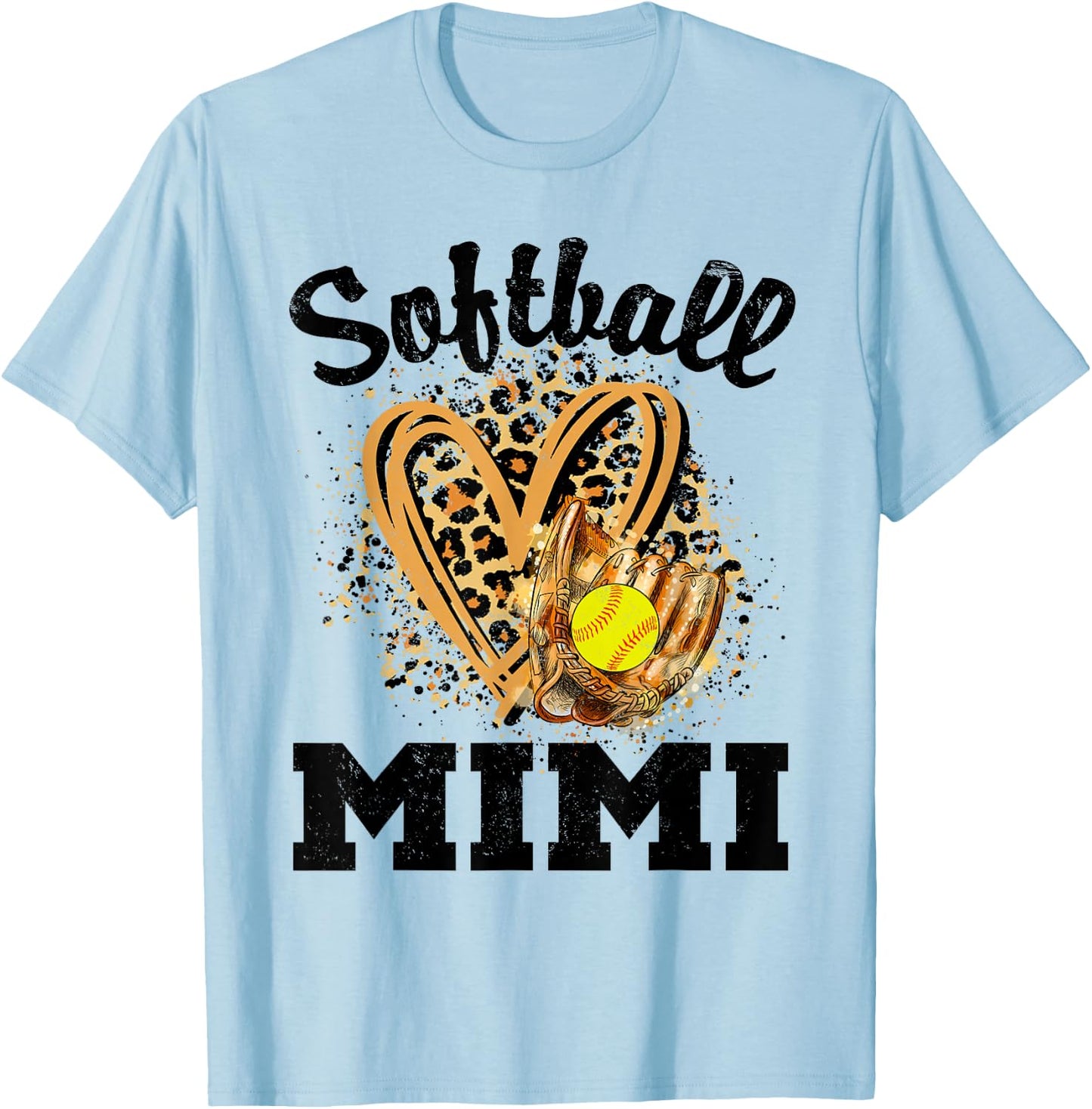 Softball Mimi Leopard Heart Grandma T-Shirt - T-Shirt | Light Blue
