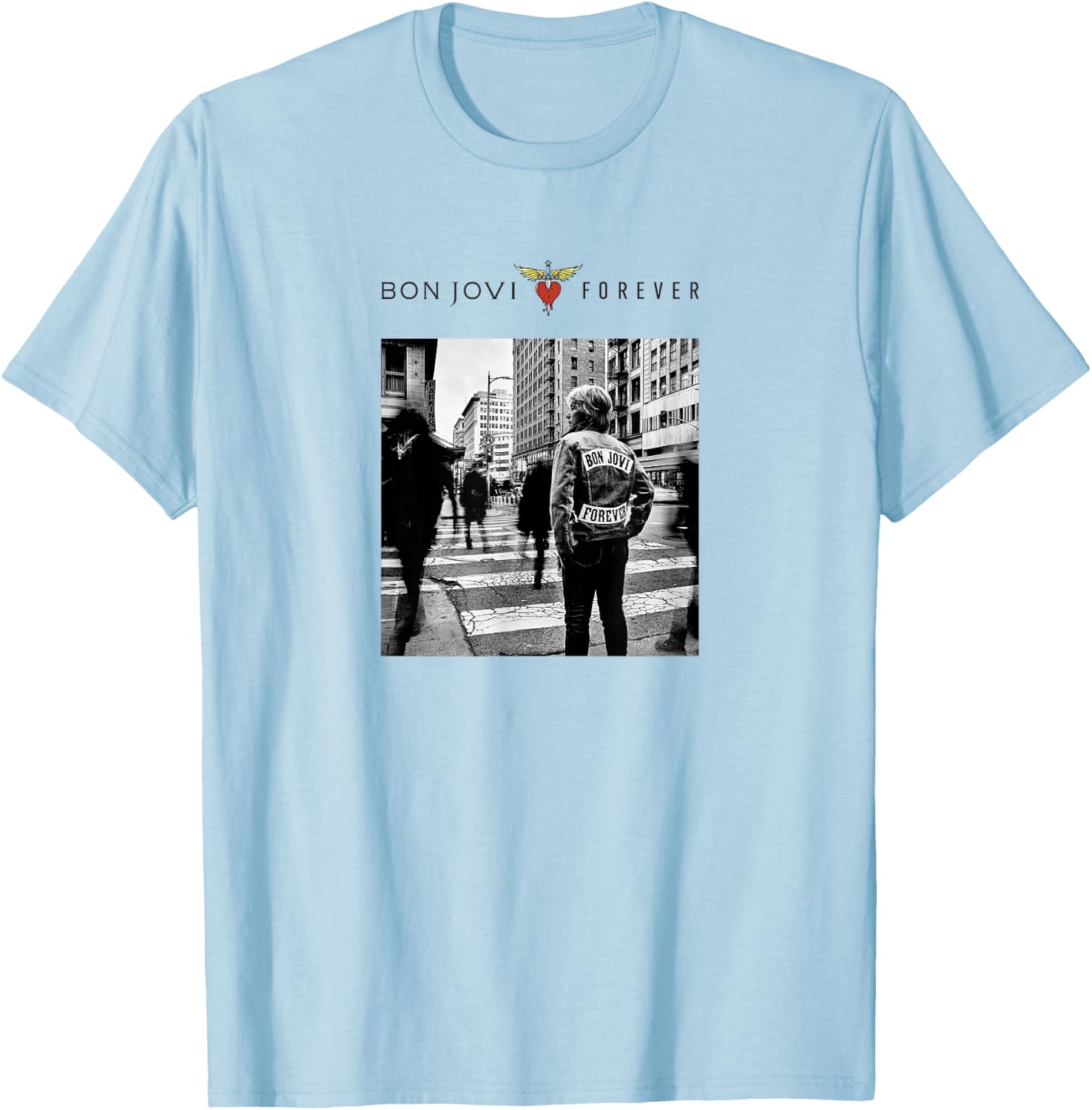 Official Bon Jovi Forever White Cover, white, S T-Shirt - T-Shirt | Light Blue
