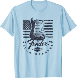 Fender 1946 Stratocaster American Flag Backdrop T-Shirt - T-Shirt | Light Blue