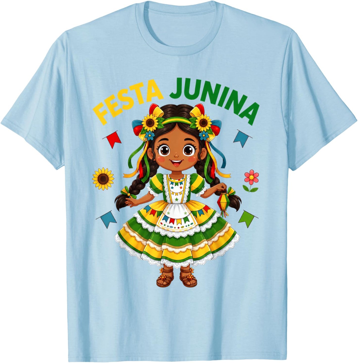 Cute Brazilian Girl Traditional Folk Dress Kids Festa Junina T-Shirt - T-Shirt | Light Blue