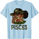 Pisces Queen Black Girl With Cap Camo Afro Woman Zodiac T-Shirt - T-Shirt | Light Blue