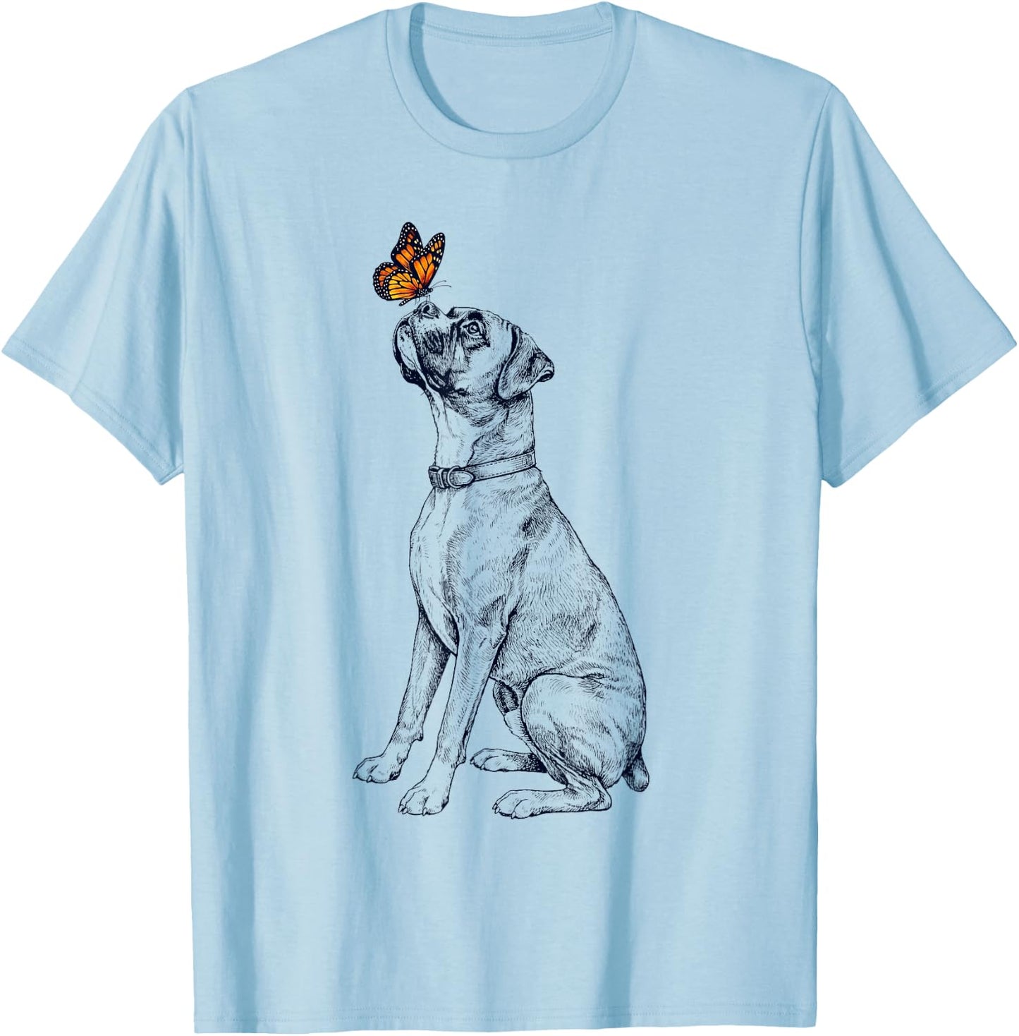 Vintage Boxer Dog with Butterfly Lover T-Shirt - T-Shirt | Light Blue