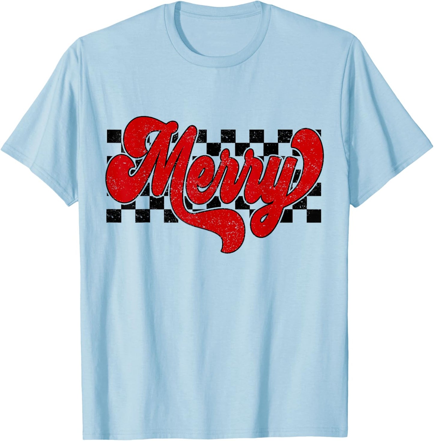 Retro Checkered Merry Christmas Vintage Xmas Gift Men Women T-Shirt - T-Shirt | Light Blue