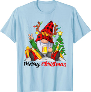 Funny Merry Christmas Beer Lover Men Women Gnome Lovers T-Shirt - T-Shirt | Light Blue
