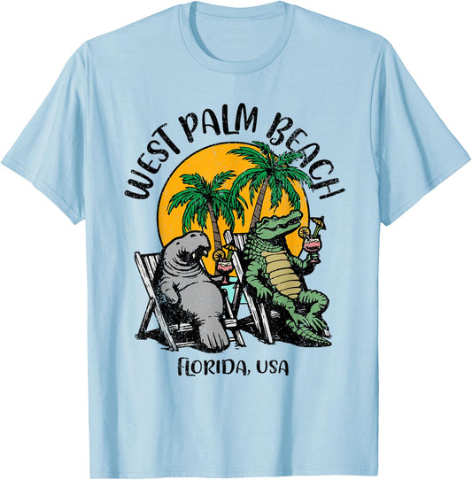 West Palm Beach Florida USA Funny Manatee Alligator Design T-Shirt - T-Shirt | Light Blue