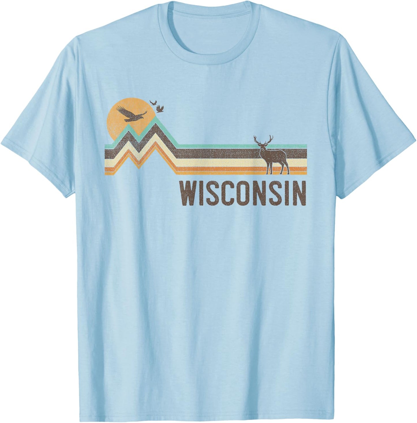 Wisconsin - Vintage Men Women 70s 80s Graphic Cool Nature T-Shirt - T-Shirt | Light Blue
