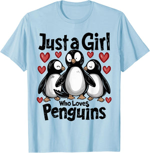 Cute Penguin Lovers Gift Just A Girl Who Loves Penguins T-Shirt - T-Shirt | Light Blue