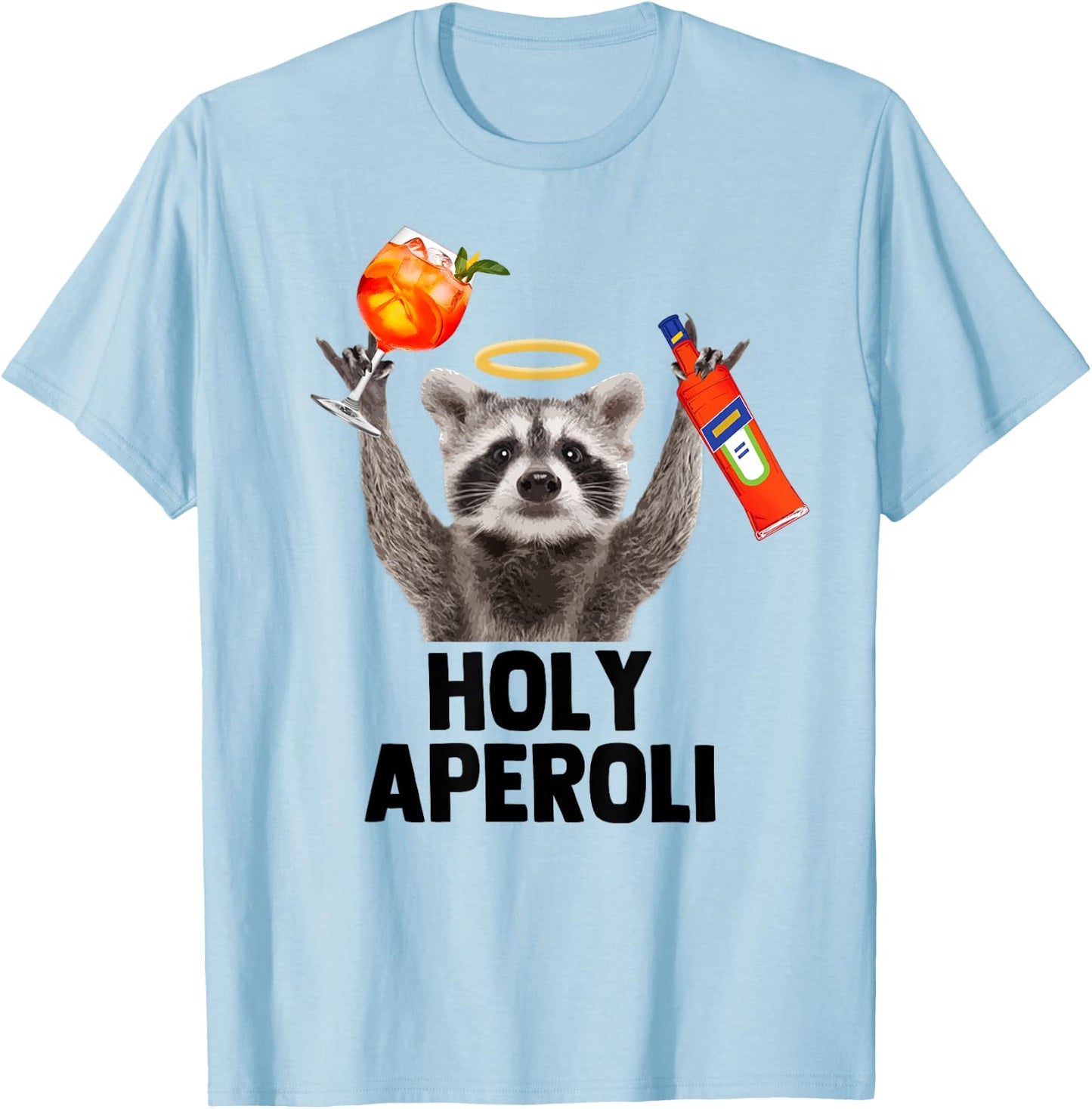 HOLY APEROLI X Raccoon Meme Racoon X Aperoly Pedro Spritz , White T-Shirt - T-Shirt | Light Blue