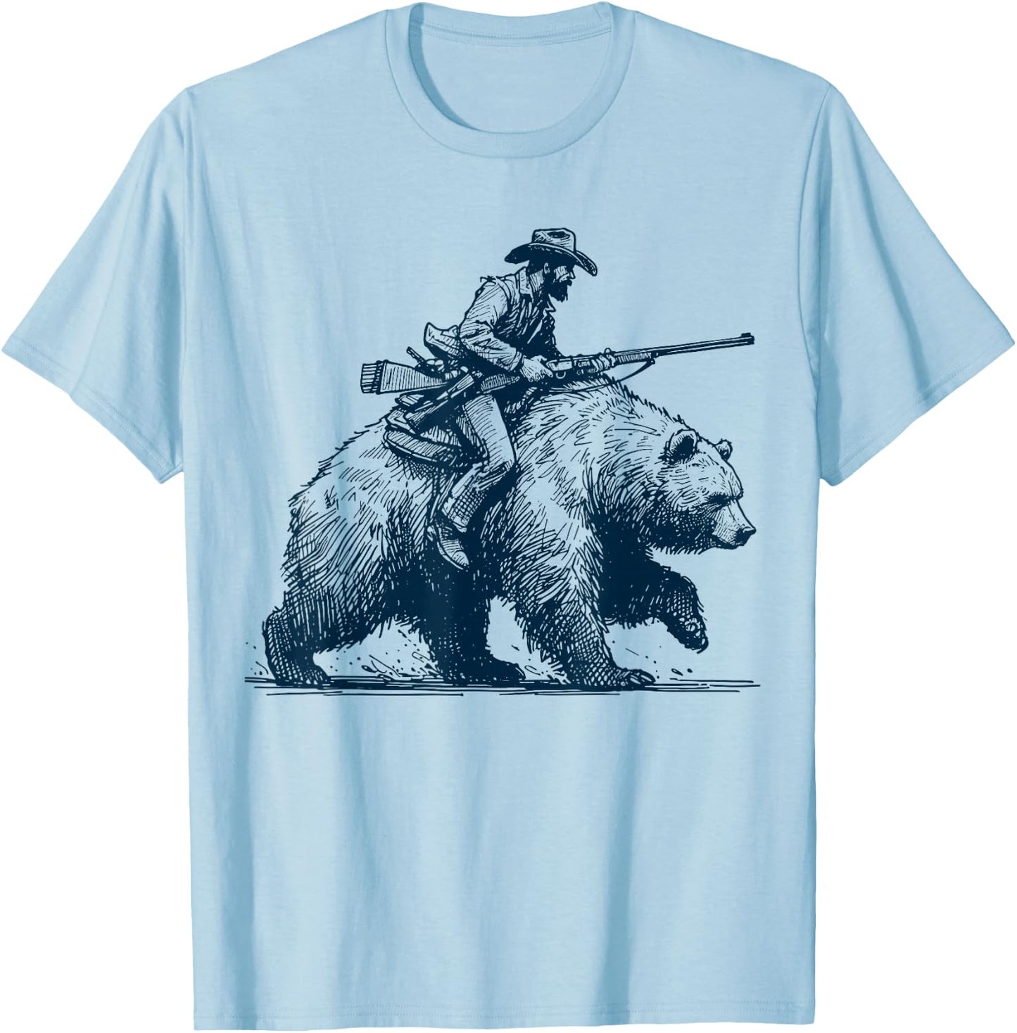 Funny Lumberjack Cowboy Riding on a Bear T-Shirt - T-Shirt | Light Blue
