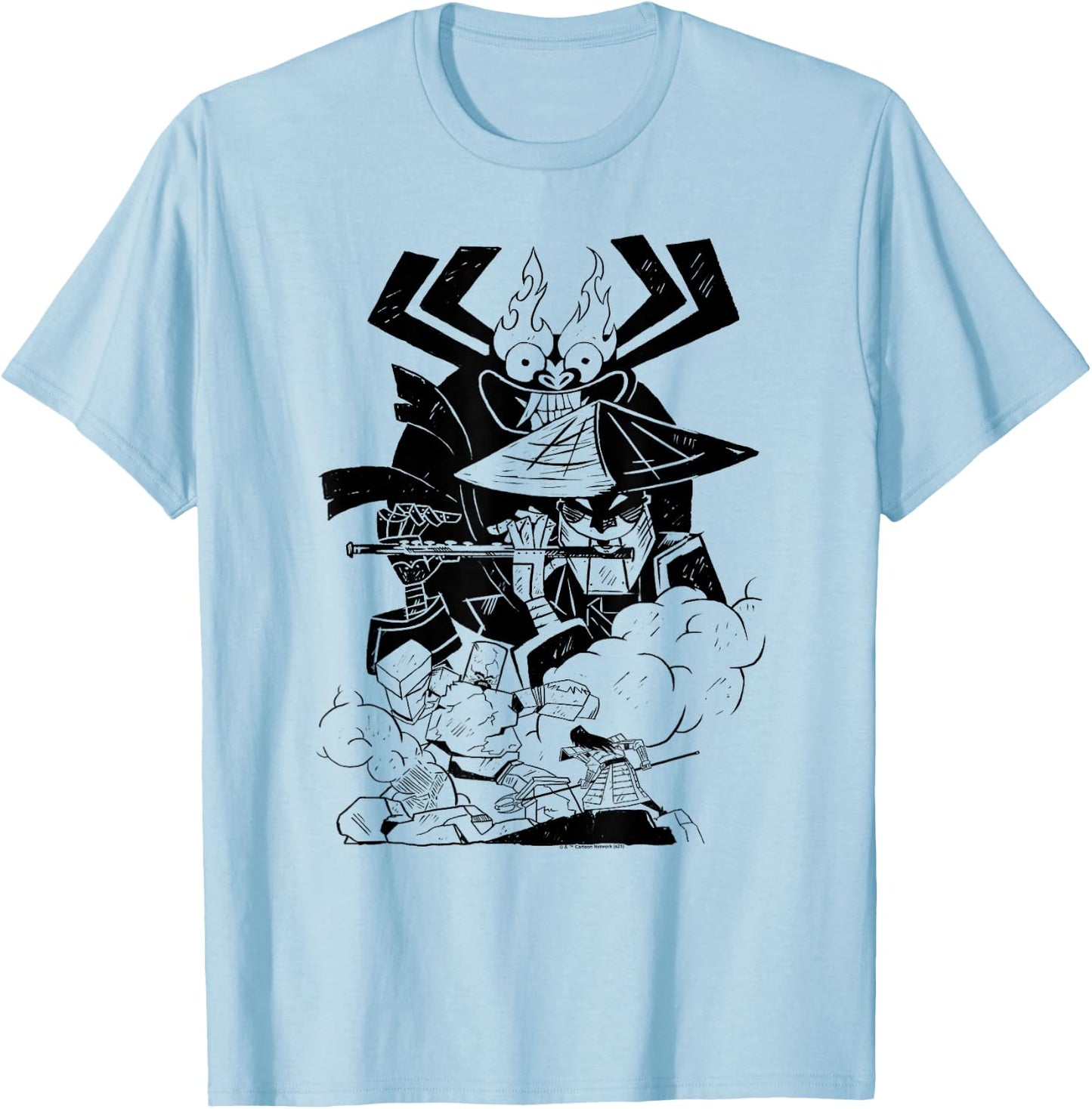 Samurai Jack Aku Scaramouche Battle T-Shirt - T-Shirt | Light Blue