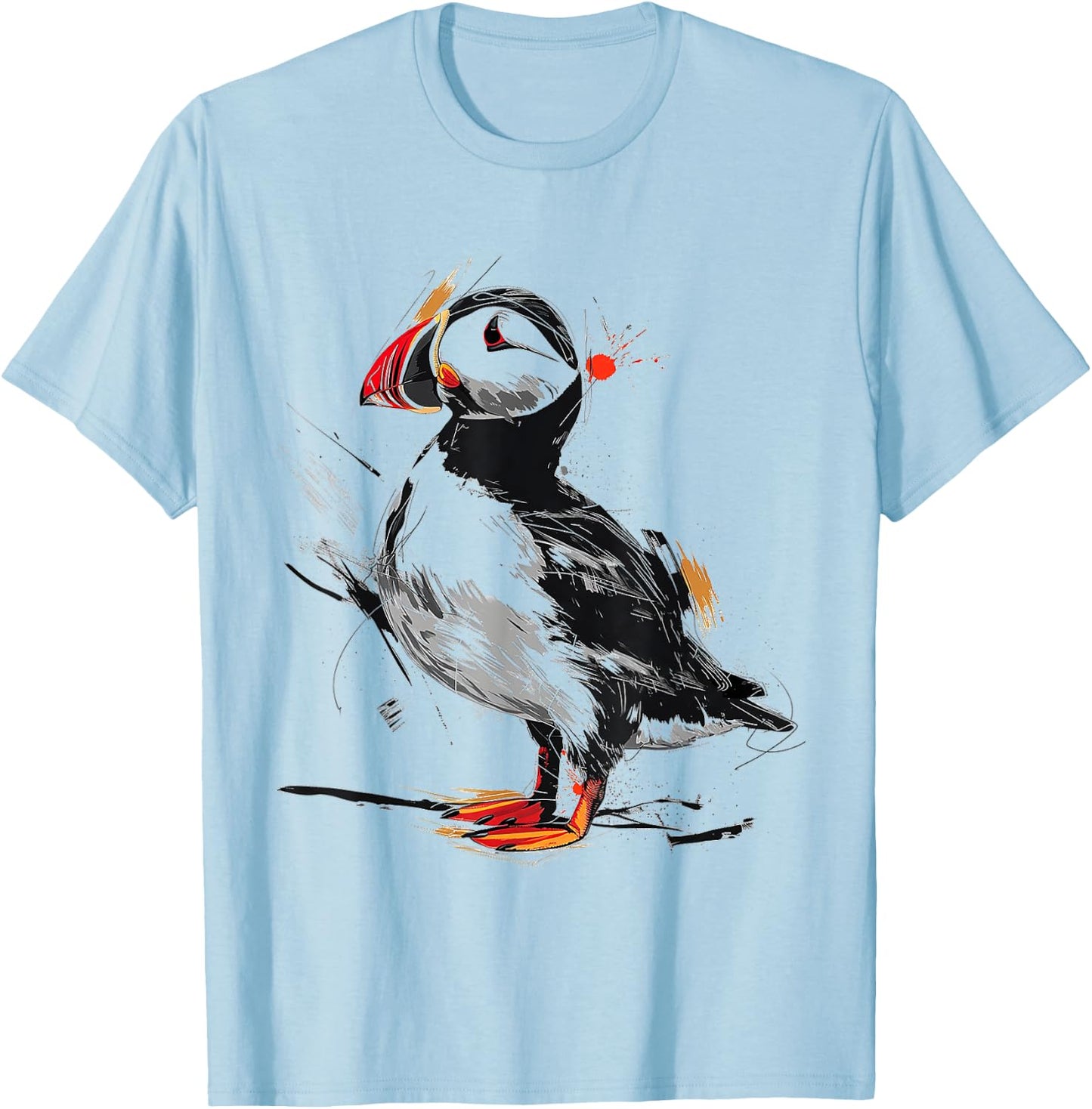 Puffin Animal Print Graphic Drawing Illustration Abstract Puffin , white, S T-Shirt - T-Shirt | Light Blue