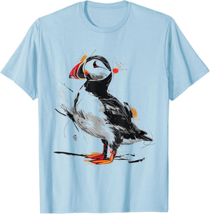 Puffin Animal Print Graphic Drawing Illustration Abstract Puffin , white, S T-Shirt - T-Shirt | Light Blue