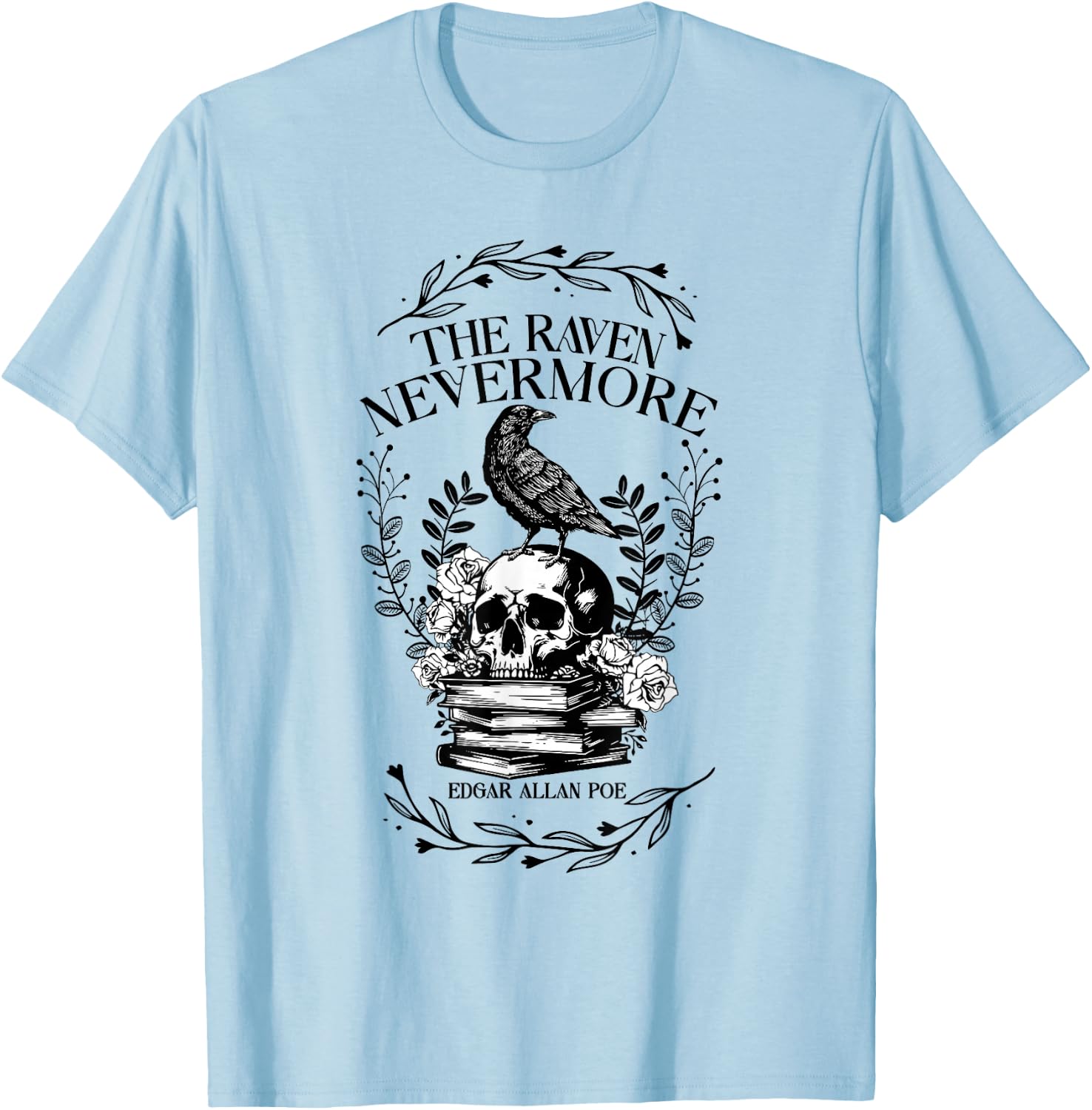 Vintage The Raven Nevermore by Edgar Allan Poe T-Shirt - T-Shirt | Light Blue