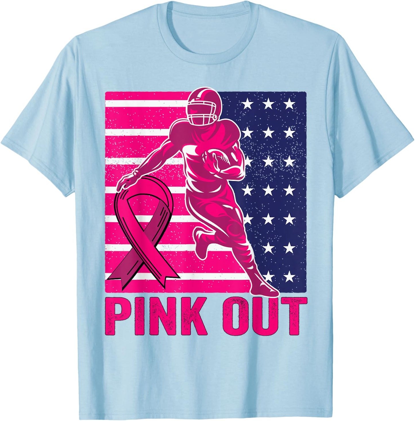 Pink Out Breast Cancer Awareness Football Breast Cancer T-Shirt - T-Shirt | Light Blue
