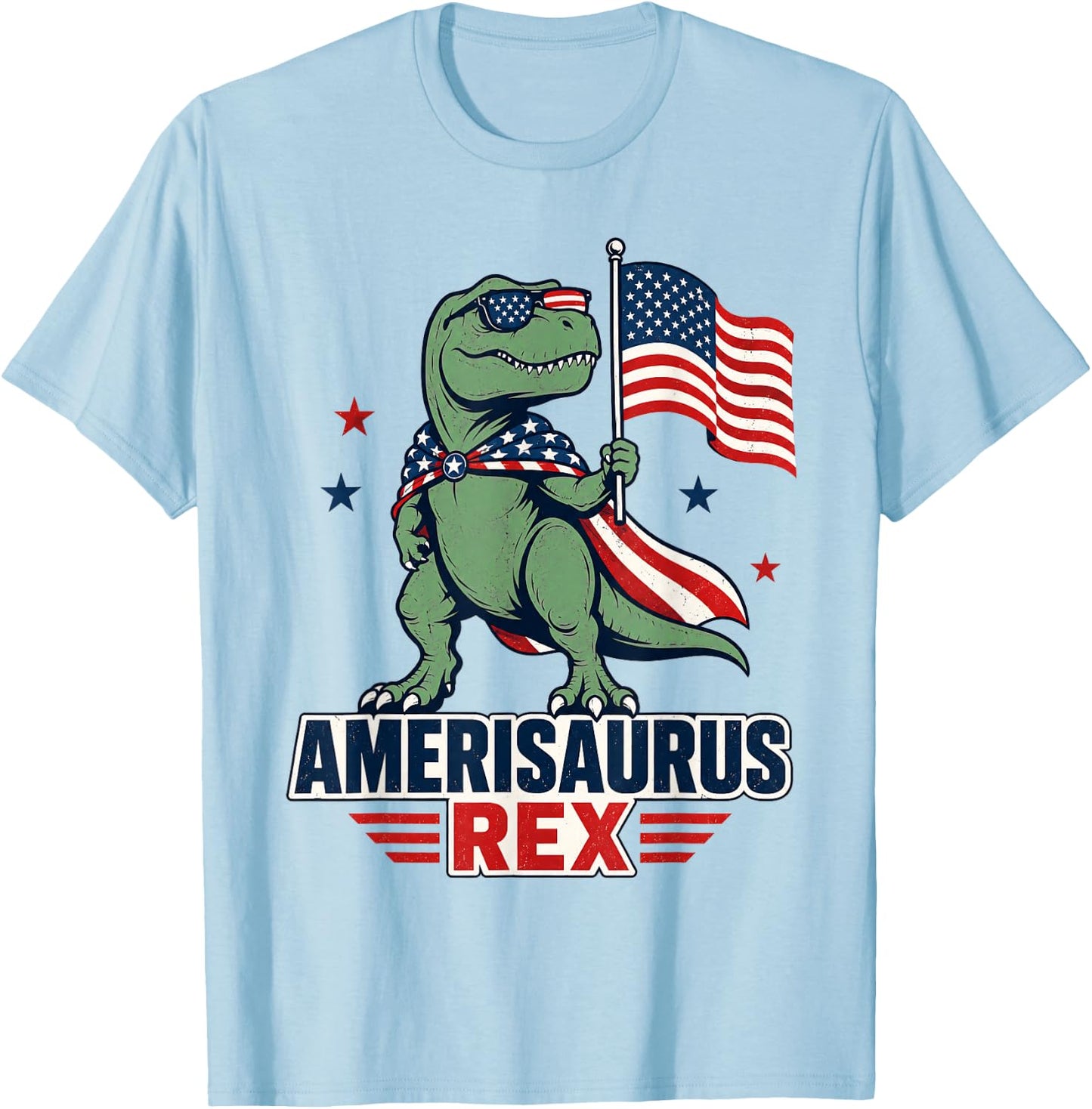 Dinosaur 4th of July T Rex Funny Amerisaurus Rex Boys Men T-Shirt - T-Shirt | Light Blue