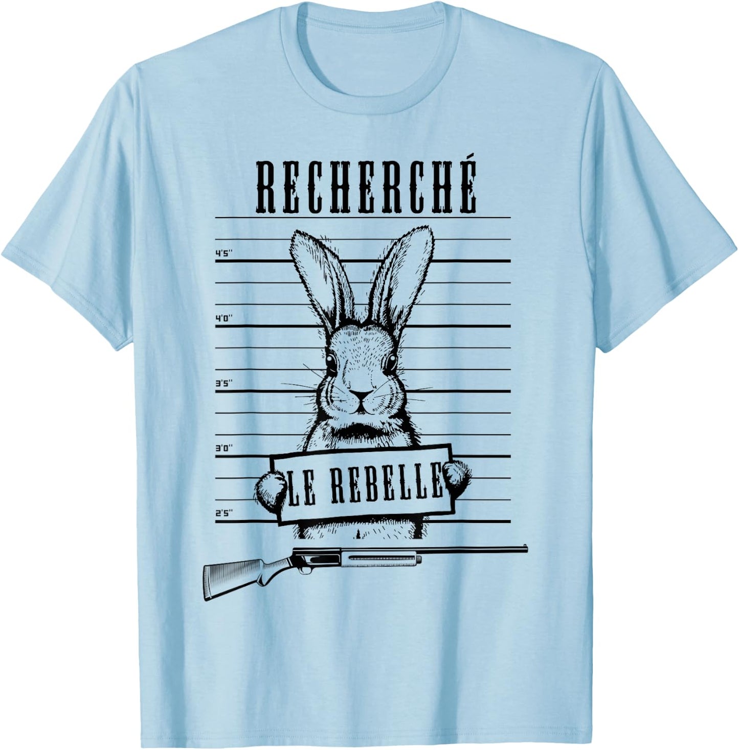Man Rabbit Hunter Hare Dad Hunter Drawing Humor , white, S T-Shirt - T-Shirt | Light Blue