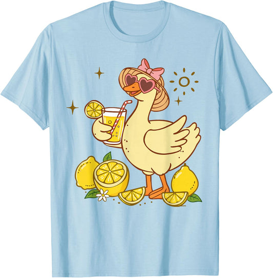 Funny Duck Drinking Lemonade Lemon Summer T-Shirt - T-Shirt | Light Blue