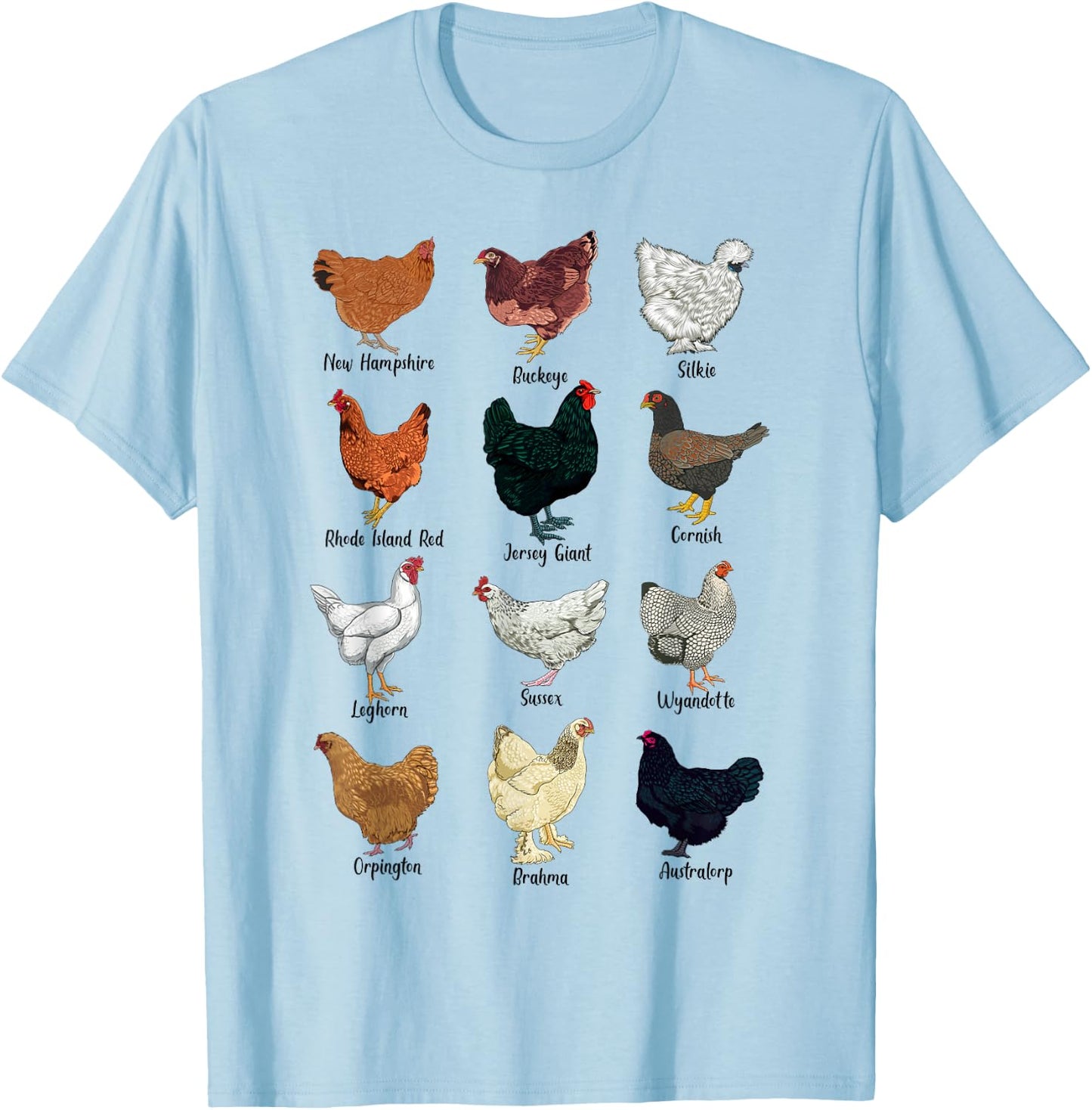 Various Chickens - Chicken Breeds , blue T-Shirt - T-Shirt | Light Blue
