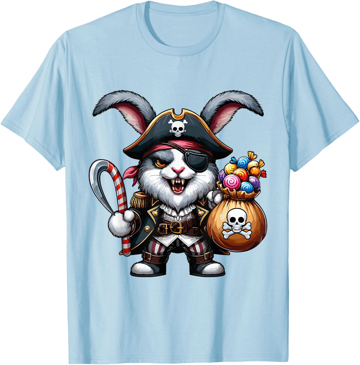 Halloween Rabbit Pirate Eye Patch Candy Bag Treasure Spooky T-Shirt - T-Shirt | Light Blue