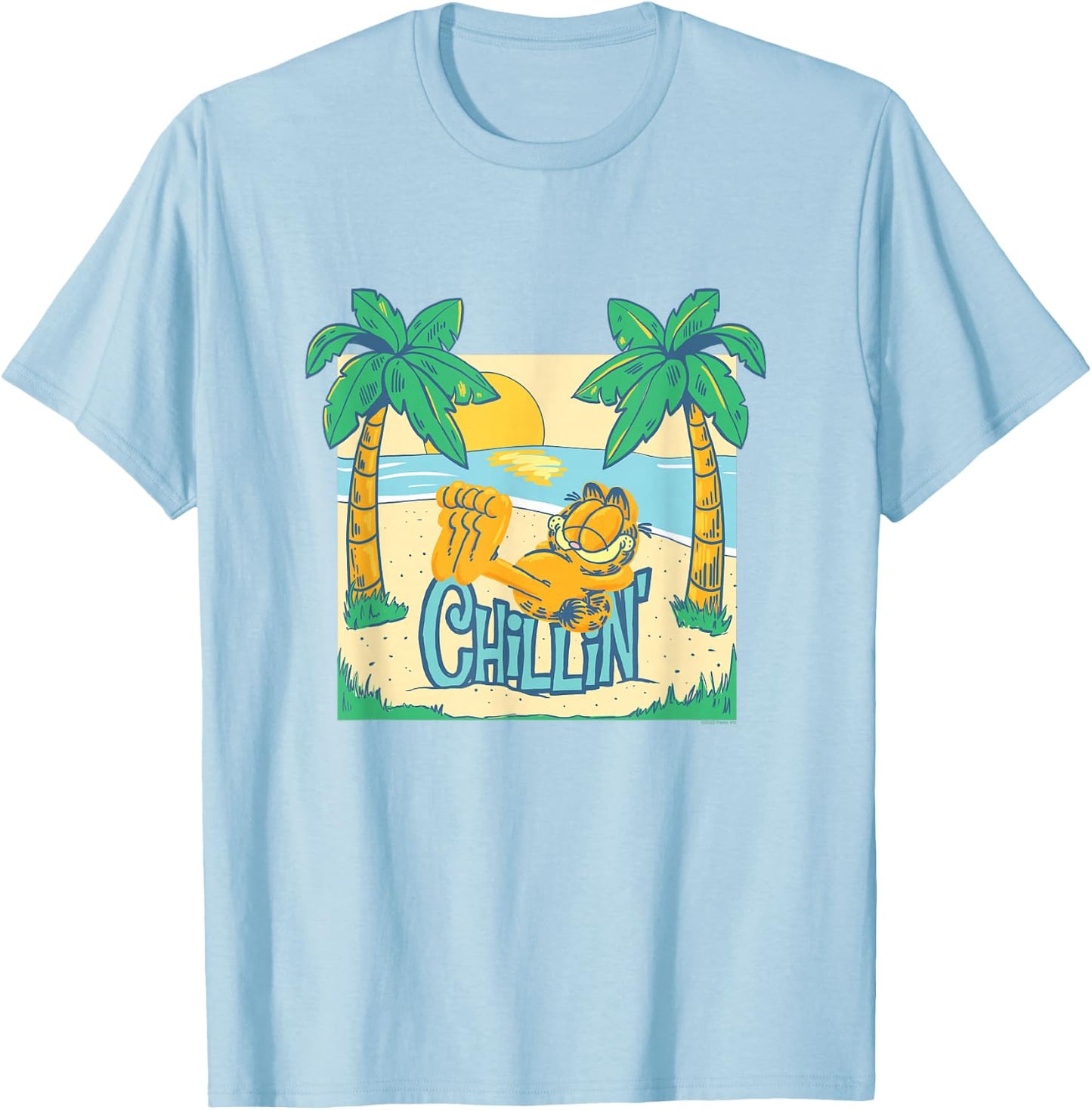 Garfield Chillin' at the Beach Summertime Cartoon Cat T-Shirt - T-Shirt | Light Blue