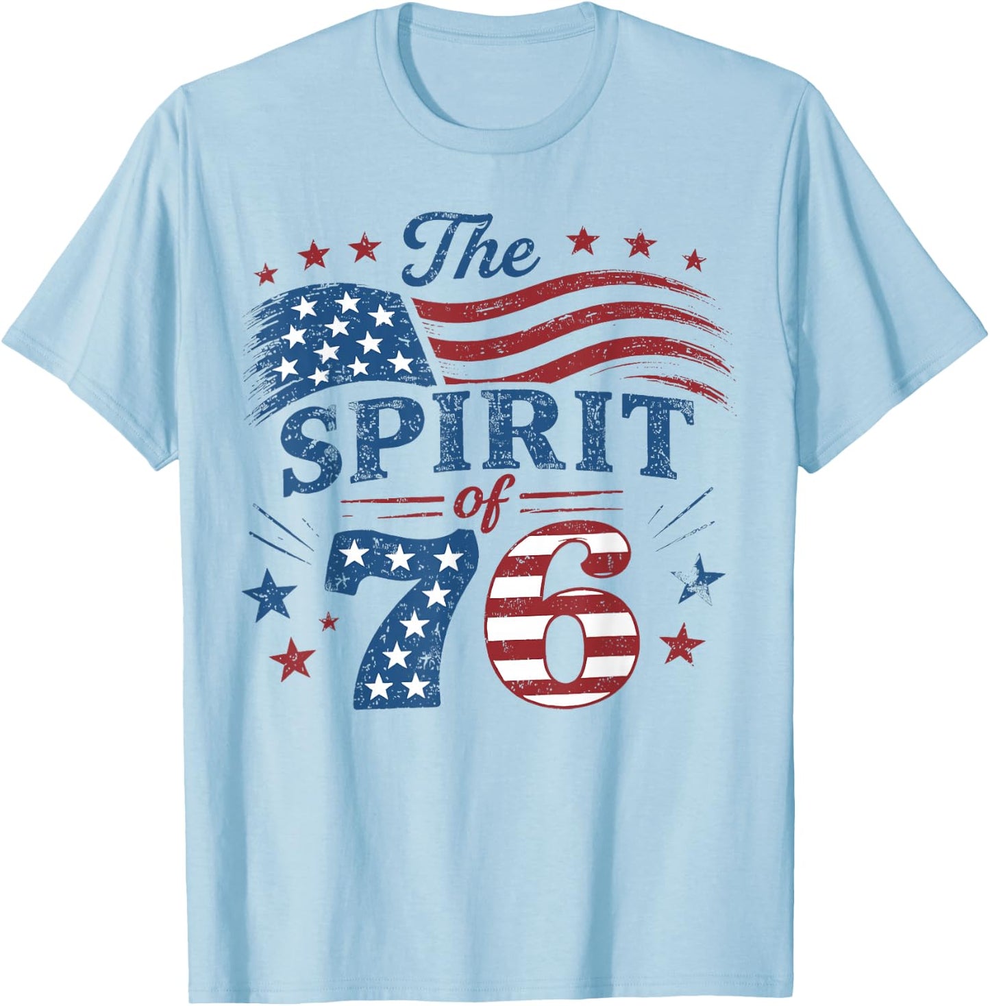 Retro The Spirit of 76 American Flag USA Fourth of July T-Shirt - T-Shirt | Light Blue