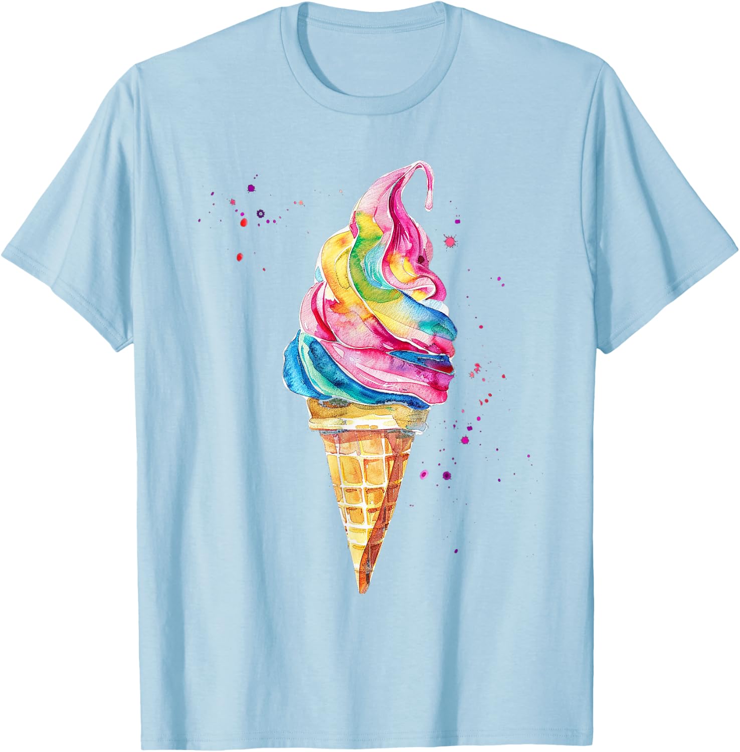 Ice Cream Watercolour , White, S T-Shirt - T-Shirt | Light Blue