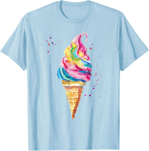 Ice Cream Watercolour , White, S T-Shirt - T-Shirt | Light Blue