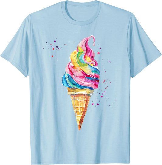 Ice Cream Watercolour , White, S T-Shirt - T-Shirt | Light Blue