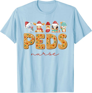 PEDS Nurse Gingerbread Christmas Pediatric Nurse Holiday T-Shirt - T-Shirt | Light Blue