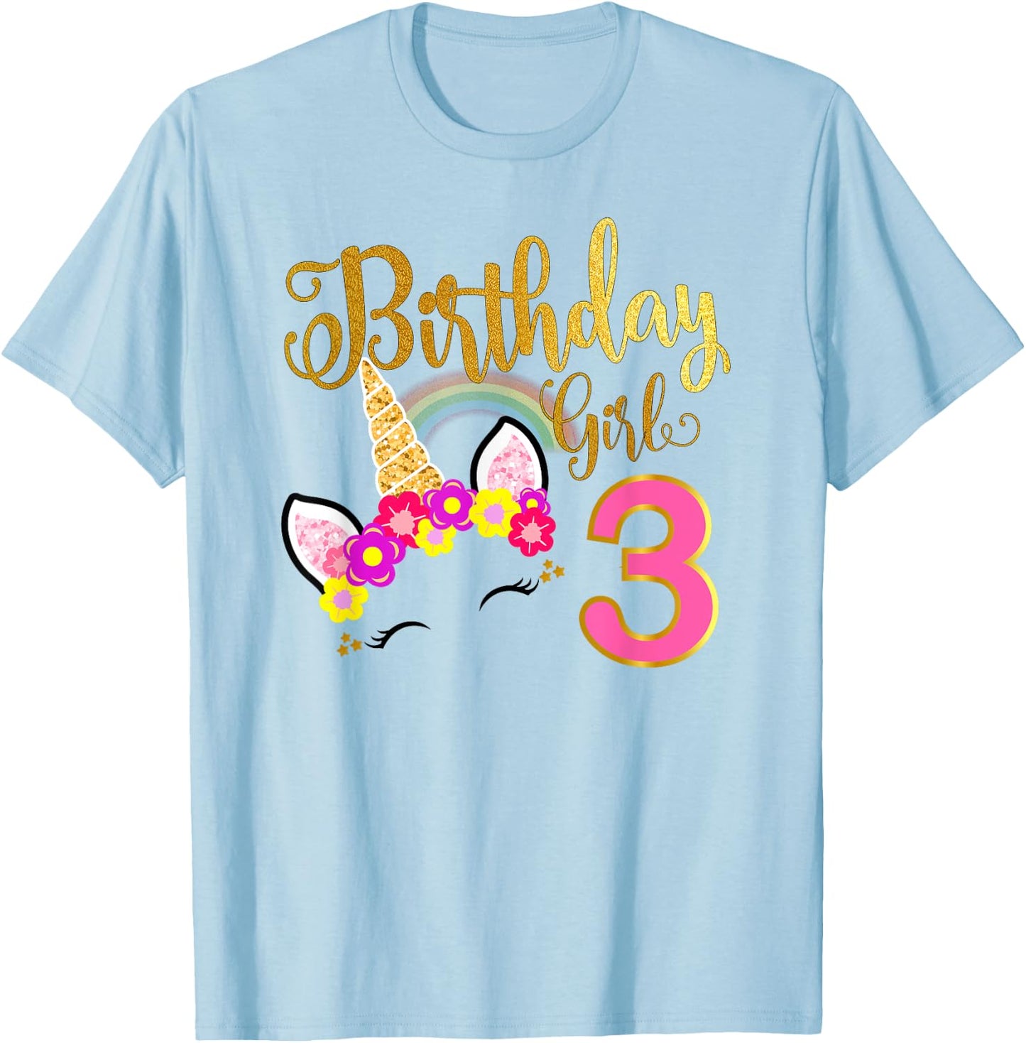 I'm 3rd the Birthday for Girl Unicorn 3 year old Birthday T-Shirt - T-Shirt | Light Blue
