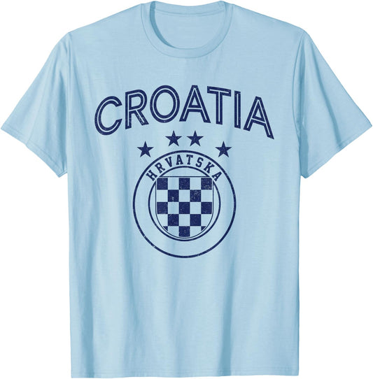 Croatia Hrvatska Flag Zagreb Croatian Jersey Retro T-Shirt - T-Shirt | Light Blue
