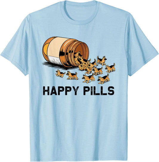 Happy Pills German Shepherd T-Shirt - T-Shirt | Light Blue