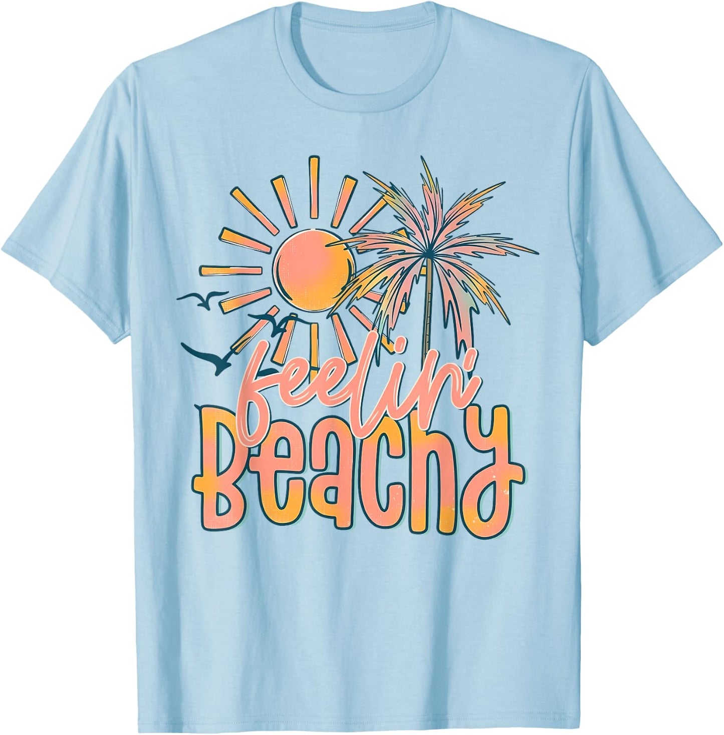 Retro Feeling Beachy Tropical Sunset Summer Vacation Trip T-Shirt - T-Shirt | Light Blue