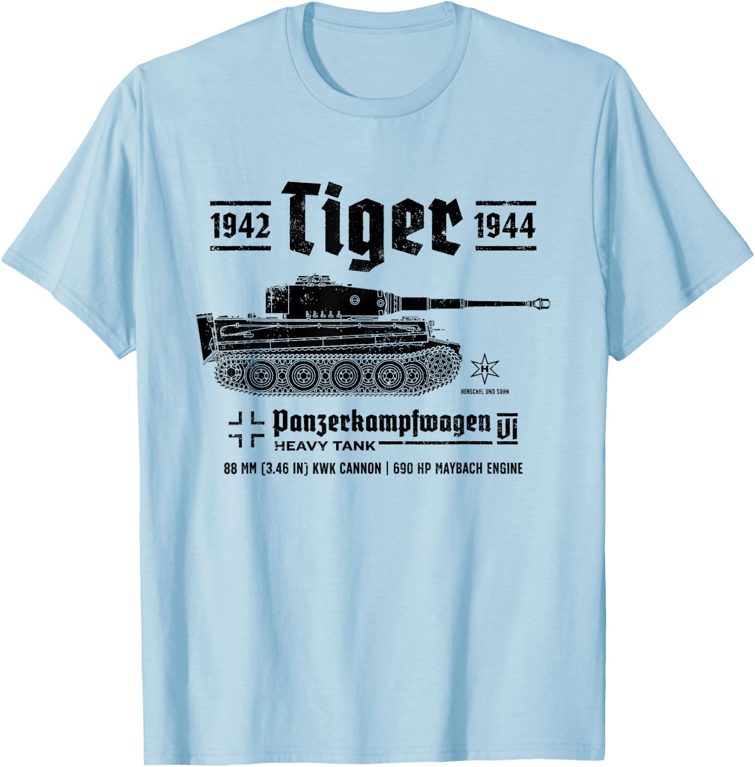 Tiger Panzer PzKpfw VI Second World War Vintage T-Shirt - T-Shirt | Light Blue
