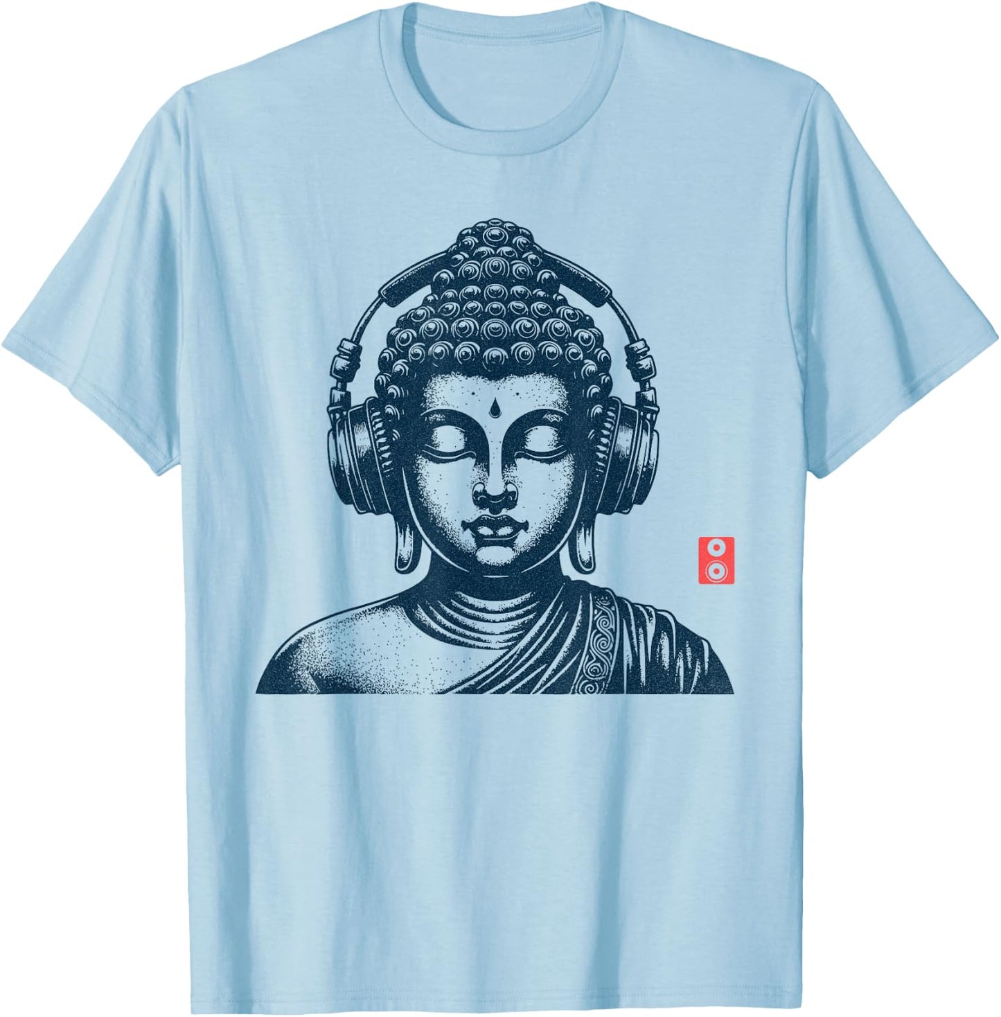 Vintage Retro Buddha with Earphones , grey, S T-Shirt - T-Shirt | Light Blue