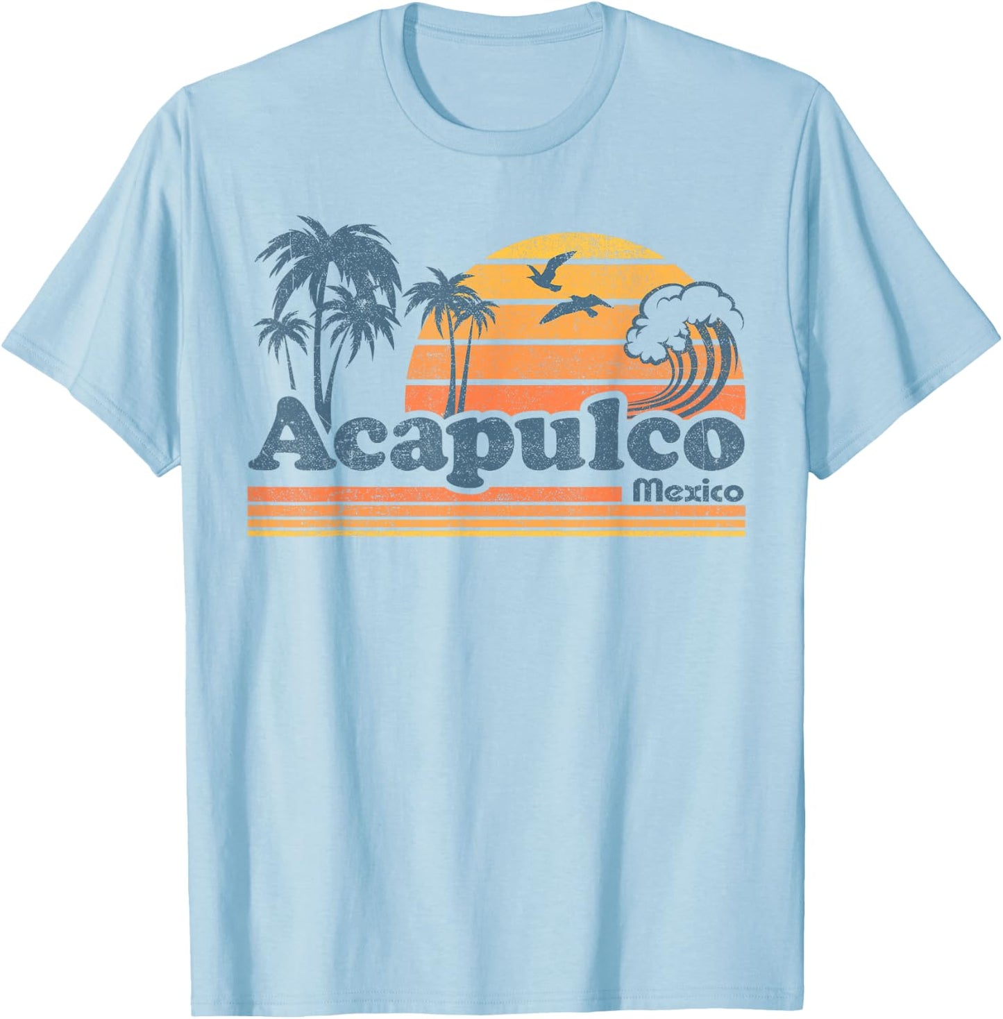 Acapulco Mexico Beach Summer Vacation Sun Vintage 70's Retro T-Shirt - T-Shirt | Light Blue