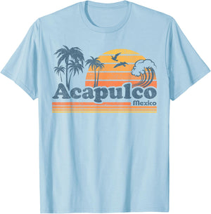 Acapulco Mexico Beach Summer Vacation Sun Vintage 70's Retro T-Shirt - T-Shirt | Light Blue