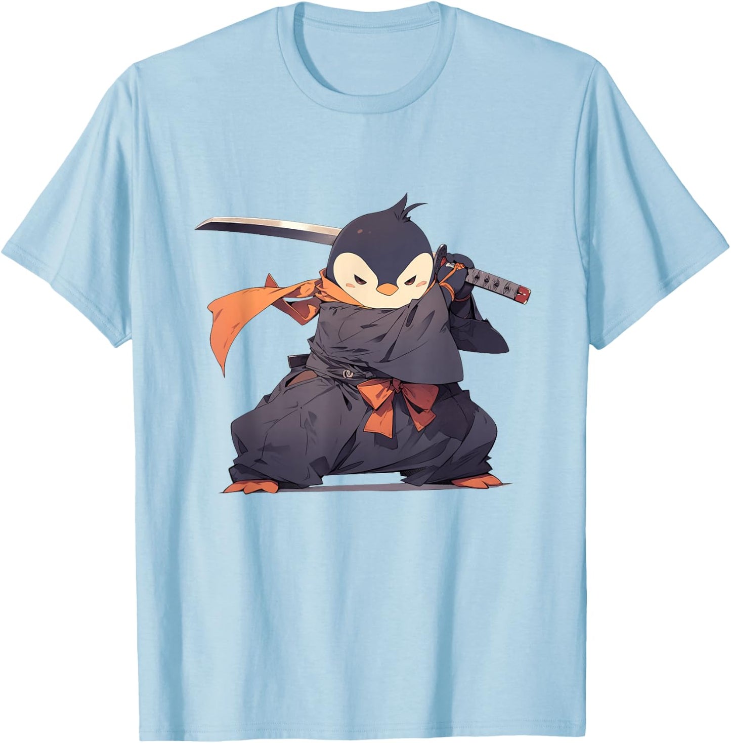 Penguin Ninja - Penguin Japanese T-Shirt - T-Shirt | Light Blue