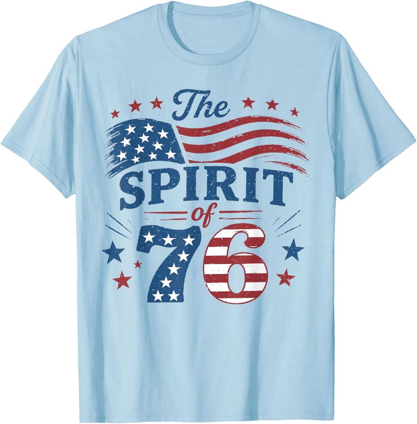 Spirit of 76 Vintage 4th of July 250th Anniversary Patriotic T-Shirt - T-Shirt | Light Blue