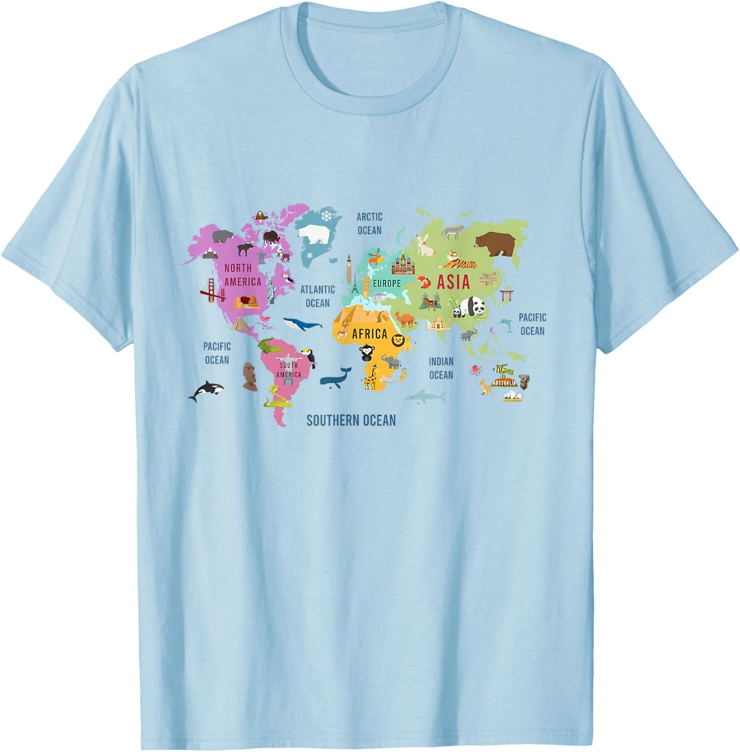 Countries Flags Girls, World maps Kids, World maps Boys. T-Shirt - T-Shirt | Light Blue